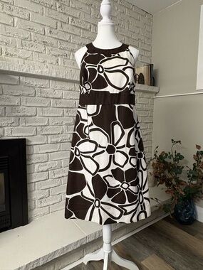 Ann Taylor Graphic Floral Halter Sheath Dress - Brown & White Size 14P
